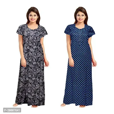 Comfortable Multicoloured Cotton Maxi Gown For Women Pack Of 2-thumb0