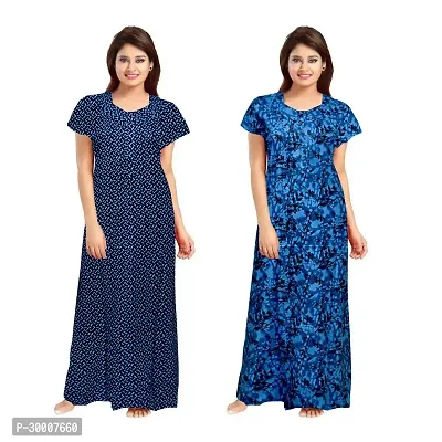 Comfortable Multicoloured Cotton Maxi Gown For Women Pack Of 2