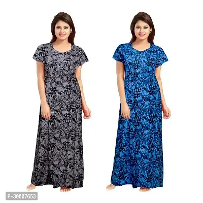 Comfortable Multicoloured Cotton Maxi Gown For Women Pack Of 2-thumb0