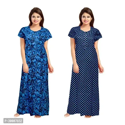 Comfortable Multicoloured Cotton Maxi Gown For Women Pack Of 2