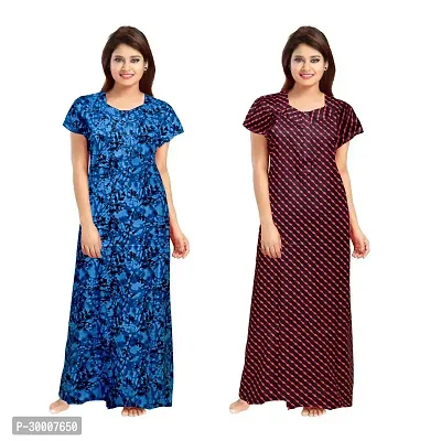 Comfortable Multicoloured Cotton Maxi Gown For Women Pack Of 2