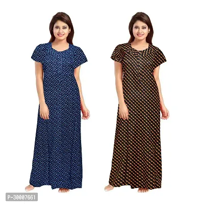 Comfortable Multicoloured Cotton Maxi Gown For Women Pack Of 2-thumb0