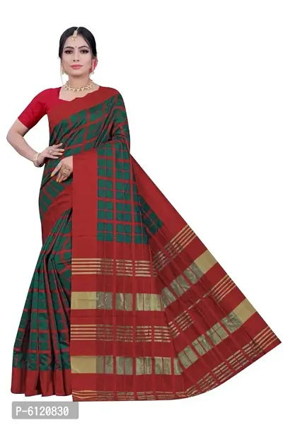 Beautiful Cotton Silk Checked Saree with Blouse piece-thumb0