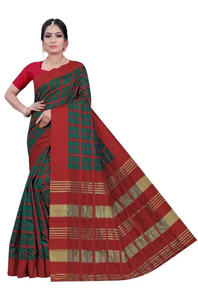 Beautiful Cotton Silk Checked Saree with Blouse piece