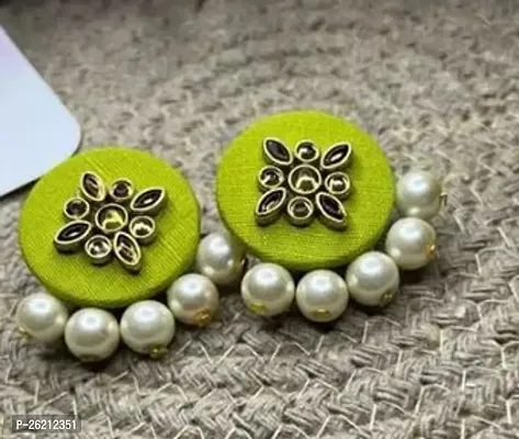 Contemporary Fabric Kundan Pearls Earrings For Women And Girls