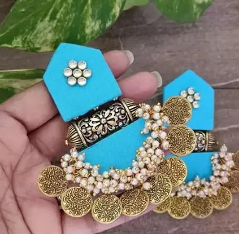 Contemporary Fabric Kundan And Beads Earings