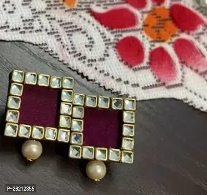 Contemporary Fabric Square Kundan Earings For Women And Girls