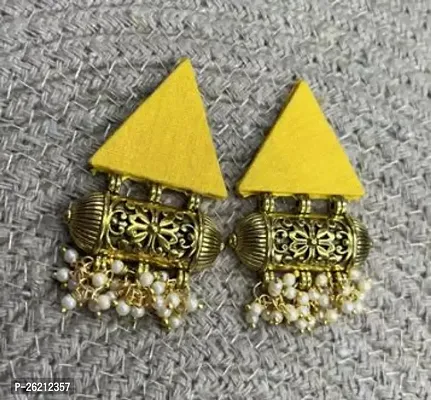 Contemporary Fabric Handmade Triangle Beads Earrings For Women And Girls