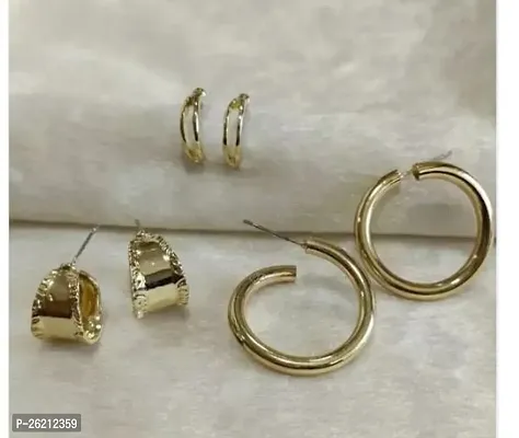 Contemporary Alloy Gold-Toned Hoop Earrings For Women And Girls- 3 Pairs