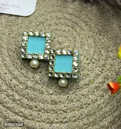 Contemporary Fabric Square Kundan Earings For Women And Girls