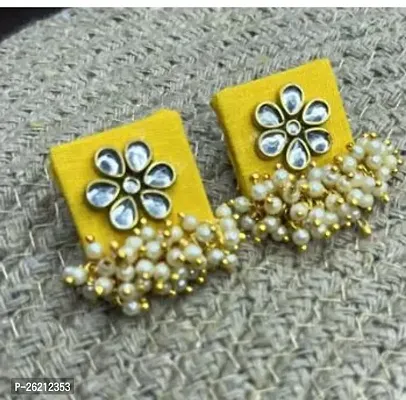 Contemporary Fabric Artificial Beads And Stones Square Stud For Women And Girls