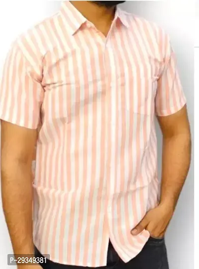 Stylish Peach Cotton Short Sleeves Casual Shirt For Men-thumb0