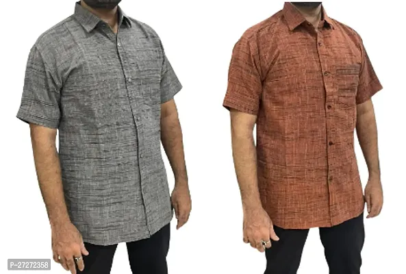 Trendy Multicoloured Cotton Blend Short Sleeves Regular Fit Printed Casual Shirt For Men Pack Of 2-thumb0