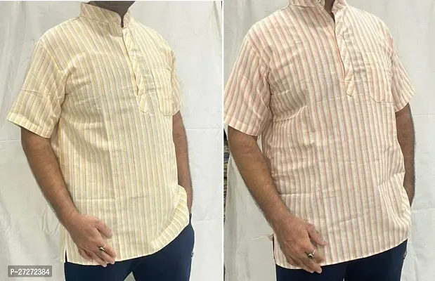 Trendy Multicoloured Cotton Blend Short Sleeves Regular Fit Striped Casual Shirt For Men Pack Of 2