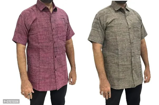 Trendy Multicoloured Cotton Blend Short Sleeves Regular Fit Printed Casual Shirt For Men Pack Of 2-thumb0