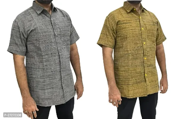 Trendy Multicoloured Cotton Blend Short Sleeves Regular Fit Printed Casual Shirt For Men Pack Of 2-thumb0