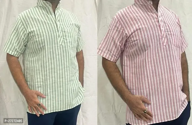 Trendy Multicoloured Cotton Blend Short Sleeves Regular Fit Striped Casual Shirt For Men Pack Of 2