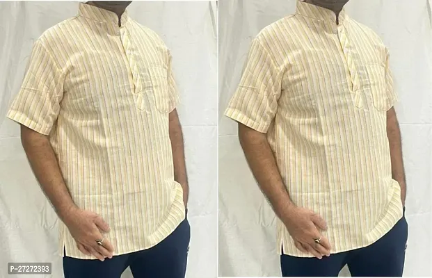 Trendy Yellow Cotton Blend Short Sleeves Regular Fit Striped Casual Shirt For Men Pack Of 2