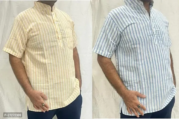 Trendy Multicoloured Cotton Blend Short Sleeves Regular Fit Striped Casual Shirt For Men Pack Of 2