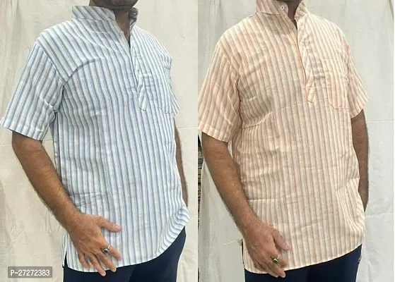 Trendy Multicoloured Cotton Blend Short Sleeves Regular Fit Striped Casual Shirt For Men Pack Of 2