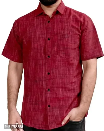 Reliable Red Khadi Cotton Textured Casual Shirt For Men-thumb0