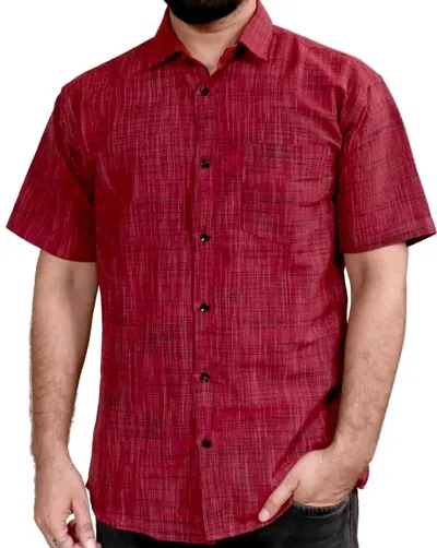 Reliable Khadi Solid Short Sleeves Casual Shirt For Men