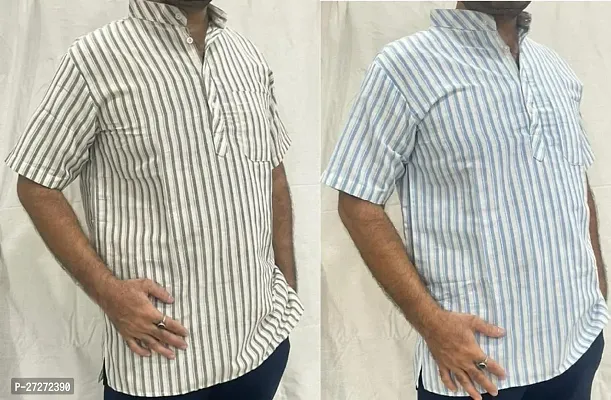 Trendy Multicoloured Cotton Blend Short Sleeves Regular Fit Striped Casual Shirt For Men Pack Of 2