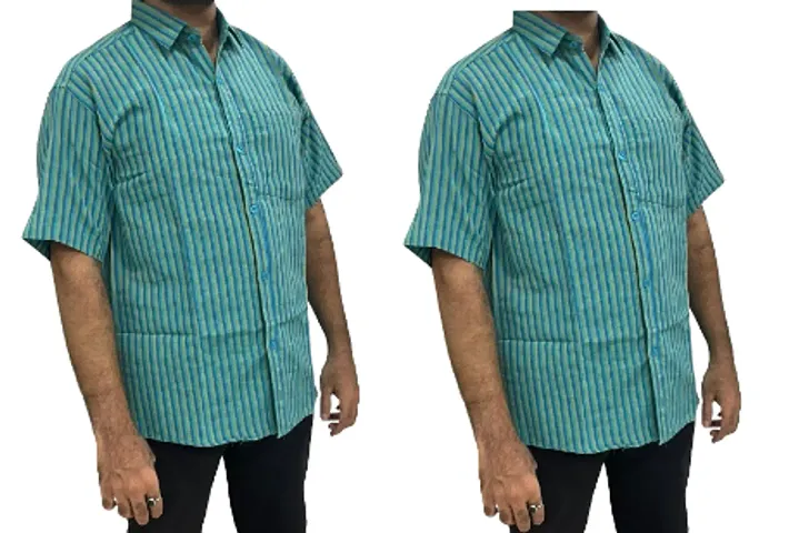 Trendy Blend Short Sleeves Regular Fit Striped Casual Shirt For Men Pack Of 2