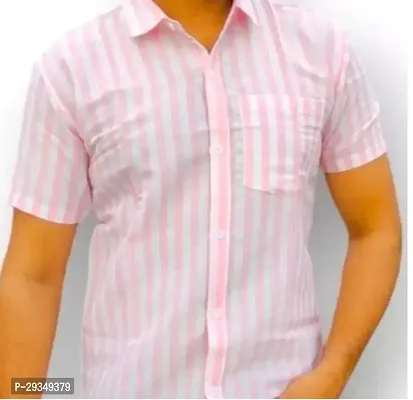 Stylish Pink Cotton Short Sleeves Casual Shirt For Men-thumb0