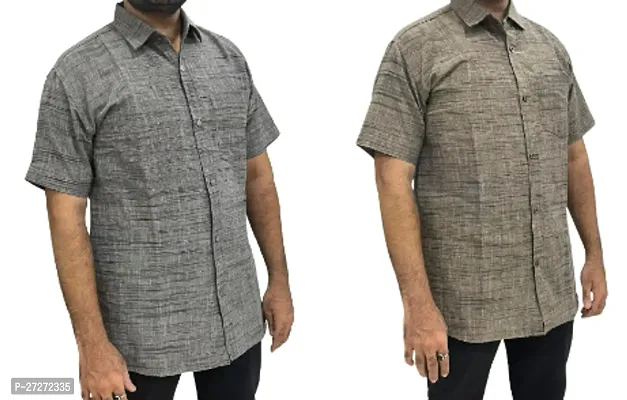 Trendy Grey Cotton Blend Short Sleeves Regular Fit Printed Casual Shirt For Men Pack Of 2-thumb0