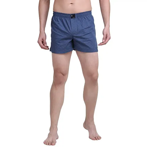 Blue Men's Boxer Shorts Cotton with White Small Dots