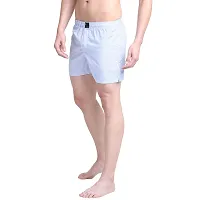 SPRNG Men's White Cotton Boxers with Blue Lines-thumb1