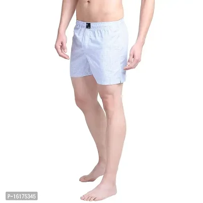 SPRNG Men's White Cotton Boxers with Blue Lines-thumb2