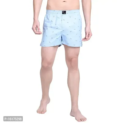 Men's Sky Blue with Fish Print Boxer Shorts-thumb0