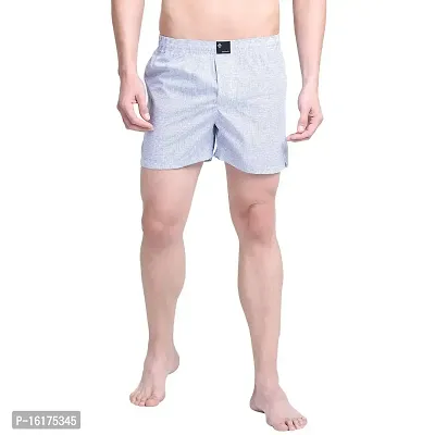 SPRNG Men's White Cotton Boxers with Blue Lines-thumb0