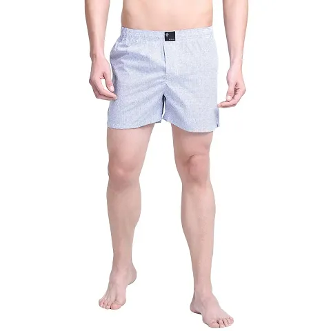 SPRNG Men's White Cotton Boxers with Blue Lines