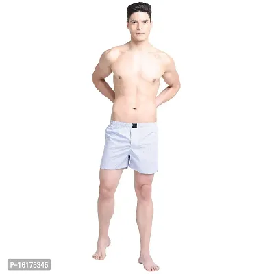 SPRNG Men's White Cotton Boxers with Blue Lines-thumb4