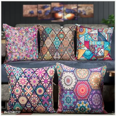 Satin Printed Cushion Cover Set Of 5-thumb0