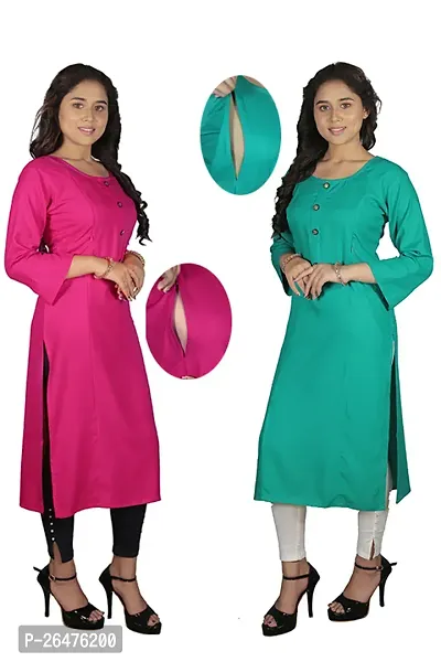 Classic Rayon Solid Kurtis For Women, Pack of 2-thumb0