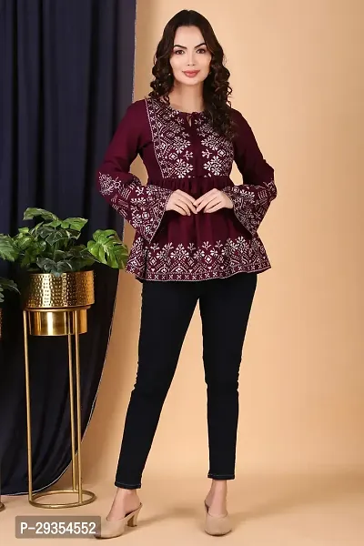 Elegant Maroon Rayon Printed Tunic For Women-thumb3