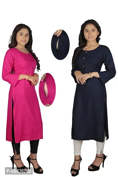 A-Line Blue Solid Rayon Kurta Pack of 2