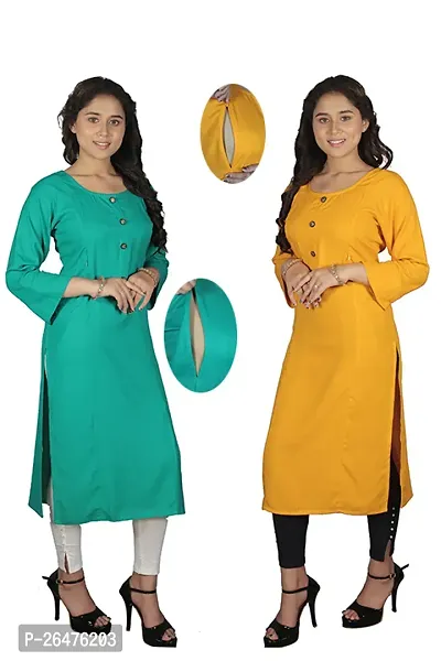 A-Line Yellow Solid Rayon Kurta Pack of 2