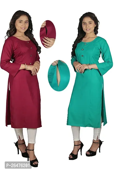 A-Line Multicoloured Solid Rayon Kurta Pack of 2