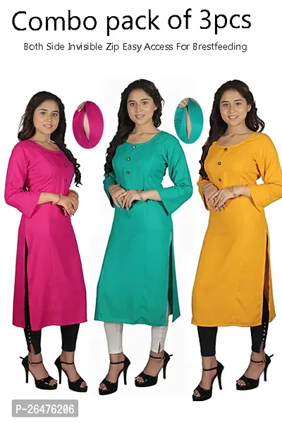 A-Line Pink Solid Rayon Kurta Pack of 3