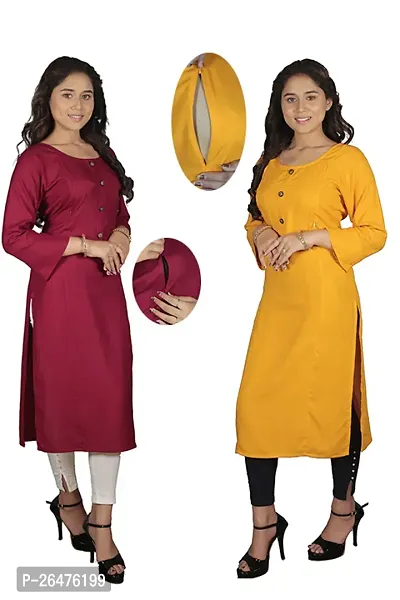Classic Rayon Solid Kurtis For Women, Pack of 2