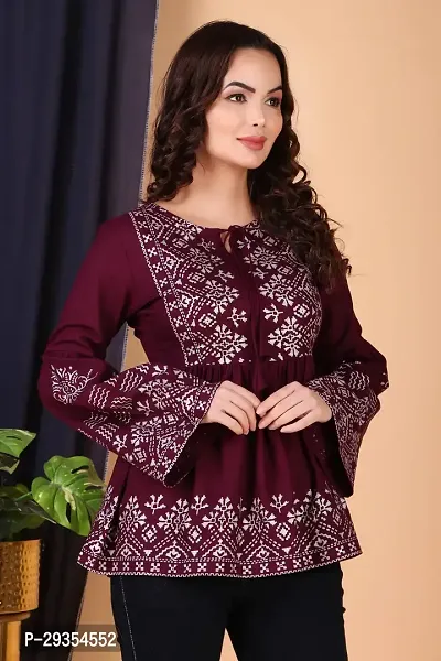 Elegant Maroon Rayon Printed Tunic For Women-thumb0