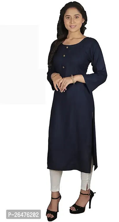 A-Line Blue Solid Rayon Kurta Pack of 2-thumb4