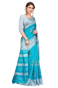 Stylish Khadi Silk Blue Printed Saree with Blouse piece For Women-thumb2