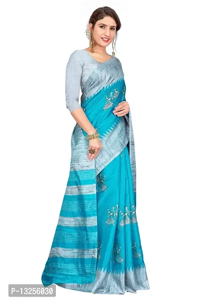 Stylish Khadi Silk Blue Printed Saree with Blouse piece For Women-thumb3