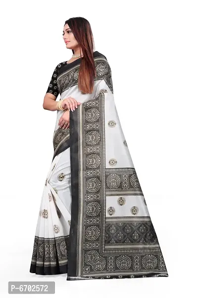 Designer Art Silk Printed White Saree with Blouse piece For Women-thumb2